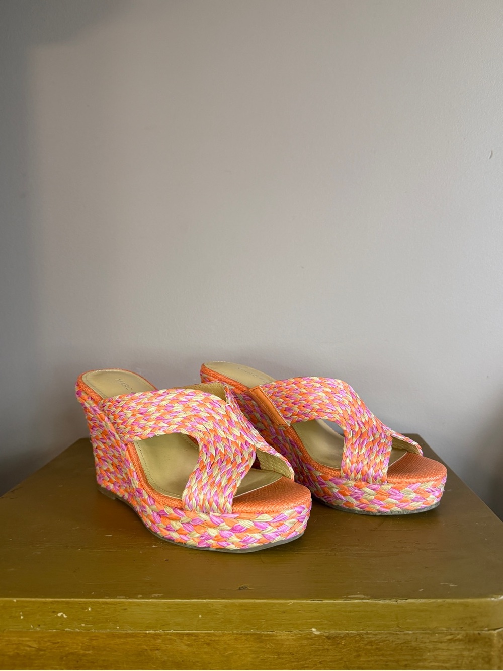 Marc Fisher Multicolor Braided Wedge Sandals in Pink and Orange